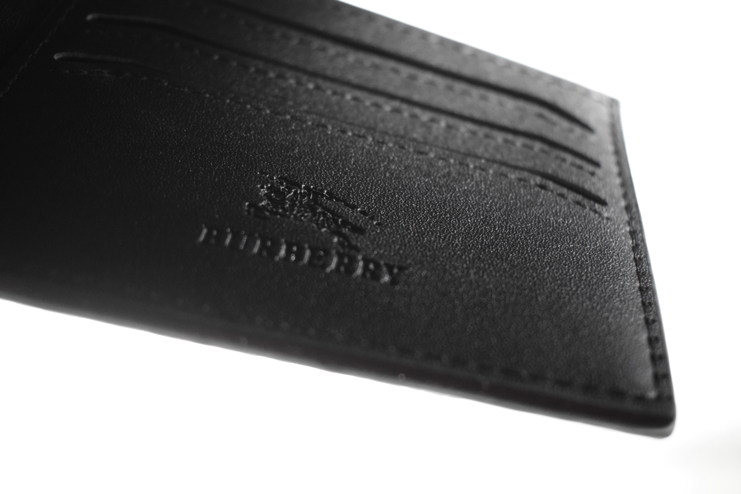 Burberry Men's Black Leather Bifold Wallet - Premium Grained Leather with Embossed Logo - Luxury Designer Wallet with Gift Box