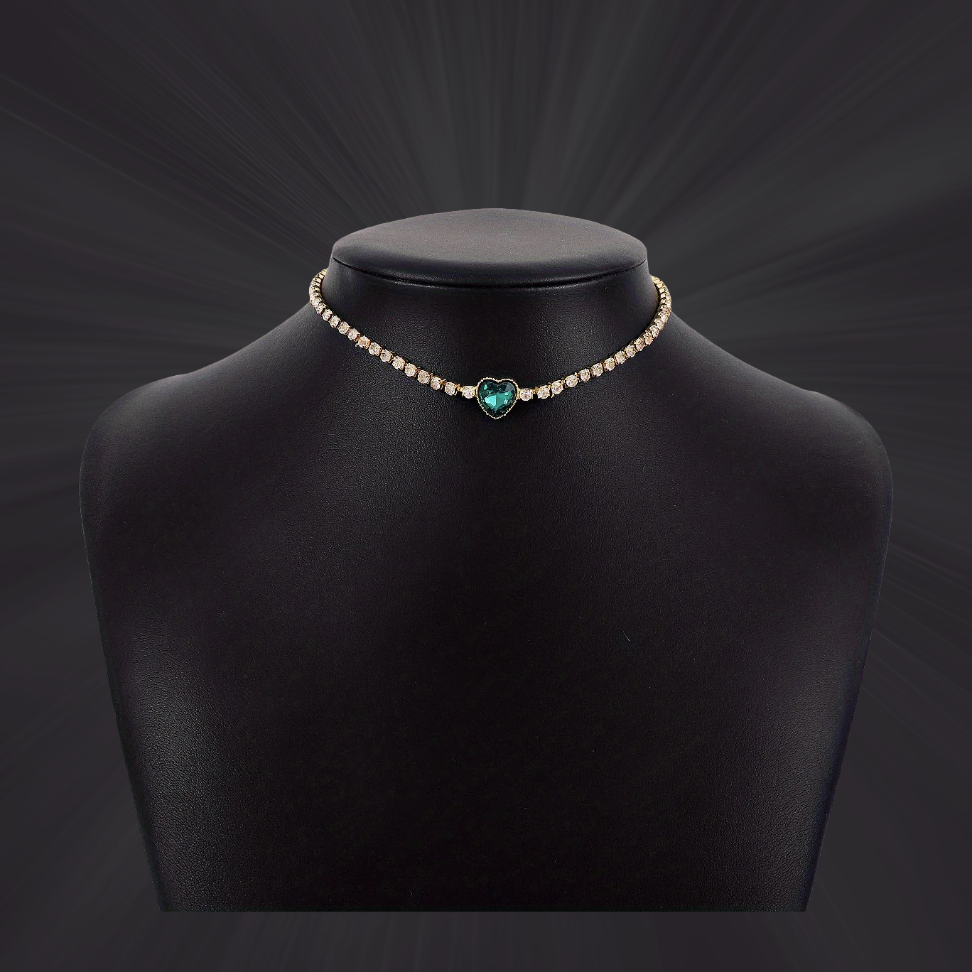 Emerald Green Heart Crystal Choker Necklace – Dainty Rhinestone Chain Jewelry for Women