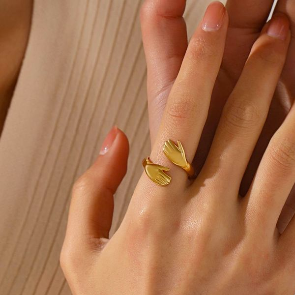 Gold Hug Ring – Adjustable Hand Embrace Fashion Ring for Women