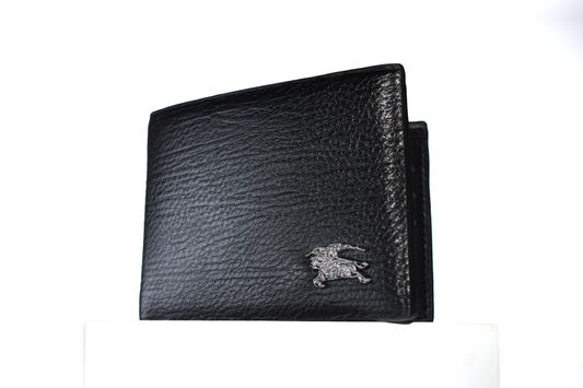 Burberry Men's Black Leather Bifold Wallet - Premium Grained Leather with Embossed Logo - Luxury Designer Wallet with Gift Box