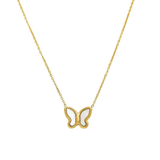 Gold Butterfly Pendant Necklace – Dainty White Enamel Butterfly Jewelry for Women